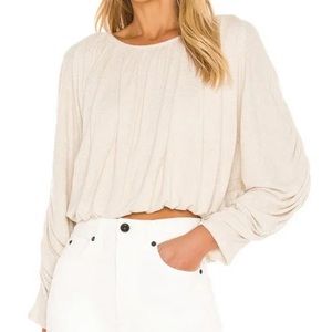 Free People Cream Long Sleeve Textured Blouse